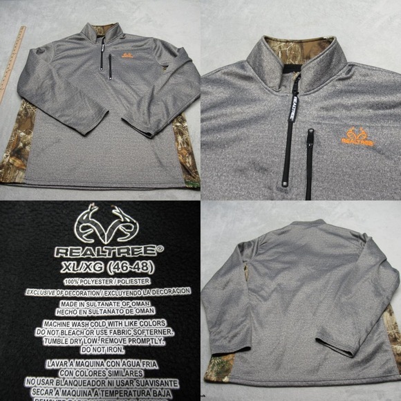 Realtree Sweatshirt Mens XL Gray Camo Trim‎ 1/4 Zip Pullover Hunting Outdoors - Picture 1 of 13